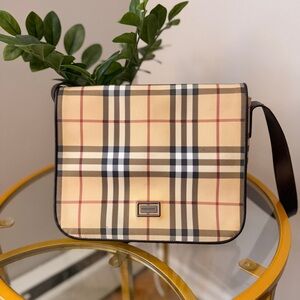 Burberry Beige and Black Check Messenger Bag